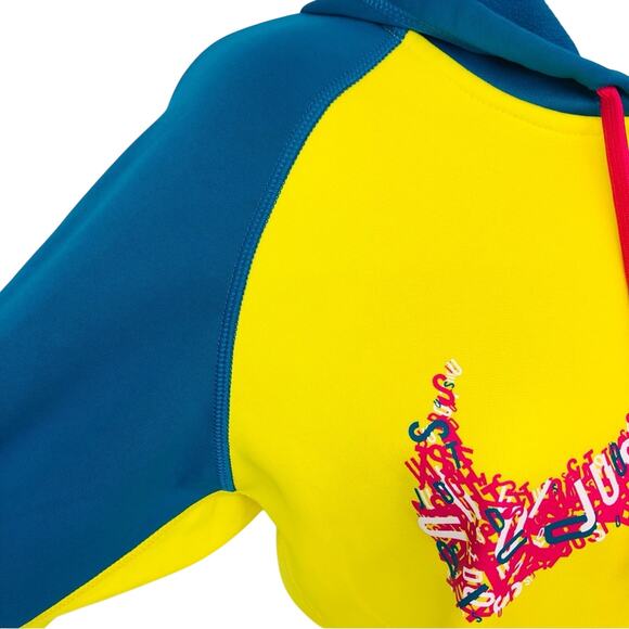 Nike Therma Fit Two Tone Yellow Turquoise Hoodie Pink Swoosh Logo - Picture 15 of 16